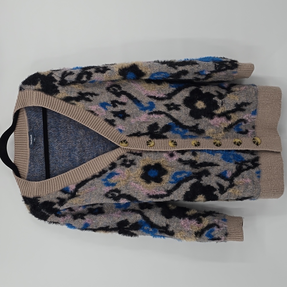 Modcloth Fuzzy Feeling Cardigan Gray Abstract Women's Size M